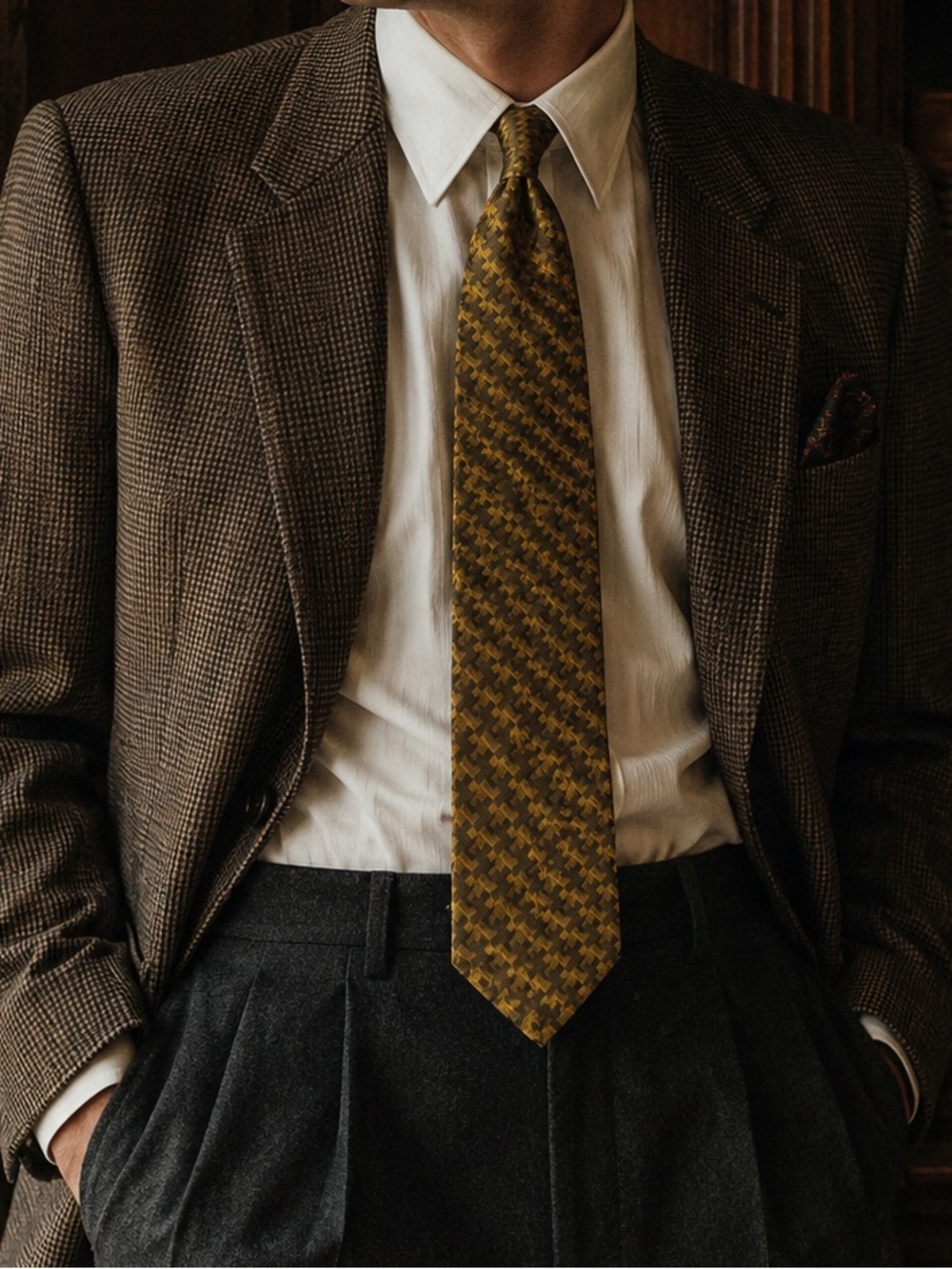 Christian Dior Monsieur Silk Tie Brown Gold Geometric Designer Old Money Wedding